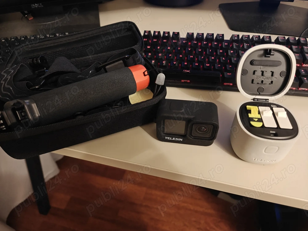 GoPro Hero 11 + Card 512GB, accesorii, 3 acumulatori si dock waterproof