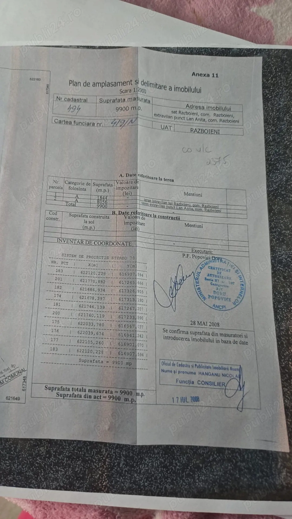 Vând teren în comuna Războieni Jud. Neamț, 9900mp, lângă primărie