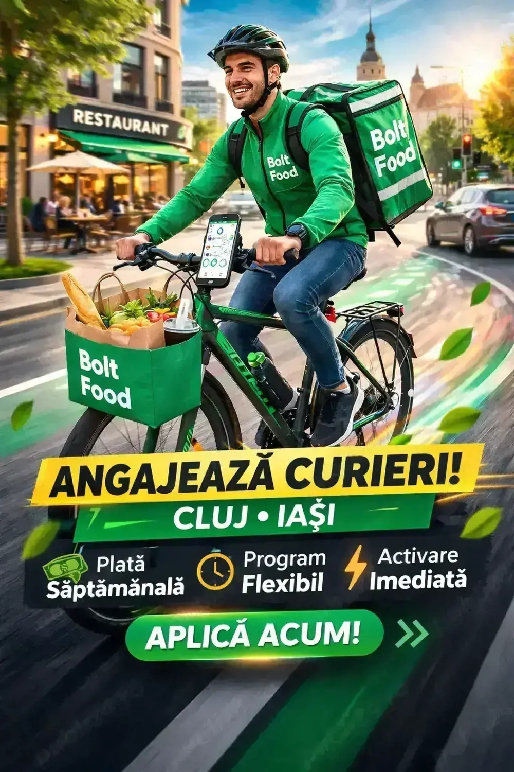 Program Flexibil, Plată Săptămânală, Start Imediat   Aplică la Bolt Food!