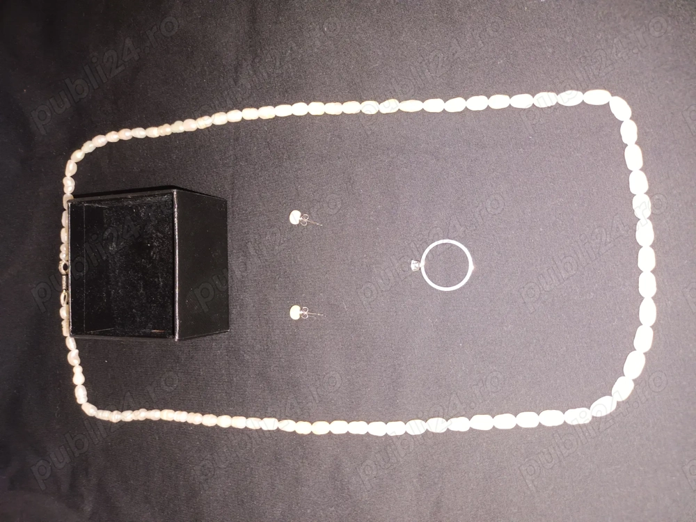 Set perle stare bună noi cercei +lanț +inel cu piatră inox calitate 1stare bună 