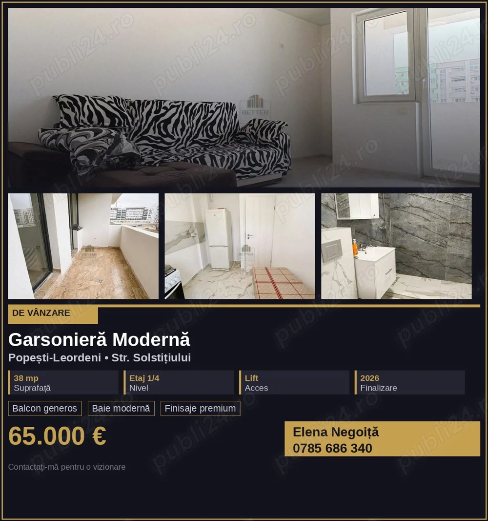 Garsonieră de vânzare, Popești-Leordeni, bloc nou 2026