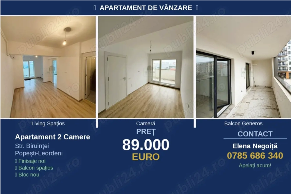 Apartament 2 camere tip studio, Str. Biruinței, Popești-Leordeni