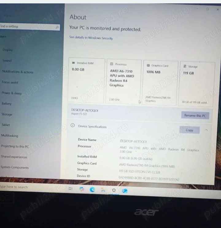 Laptop Acer Aspire F5-521 8Gb ram 125ssd stare excelentă 