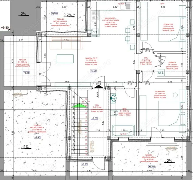 3 camere.Singur pe nivel.Tip Penthouse.Bine Compartimentat
