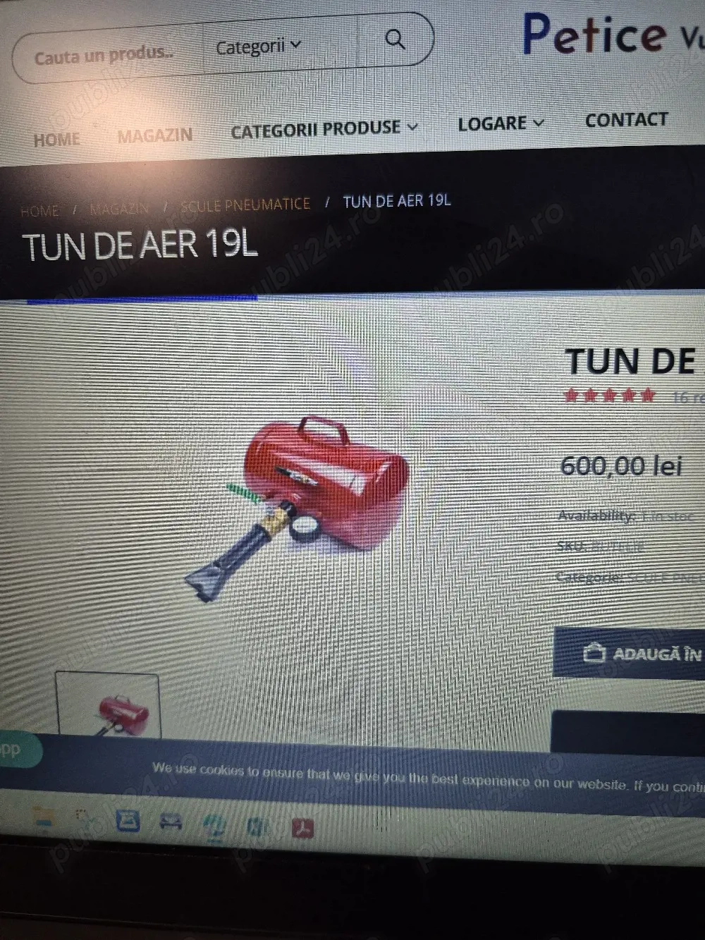 Tun aer  pentru umflat roti,  19 litri