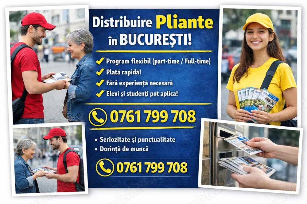 Căutăm persoane serioase pentru distribuirea de pliante în București.