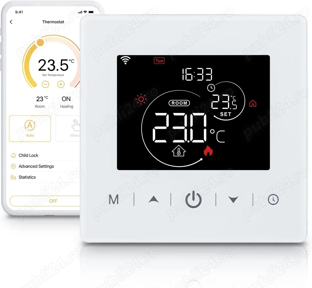 Termostat inteligent Beok WR 03   WiFi, 2 fire, alimentare pe baterii, compatibil Tuya Smart Life
