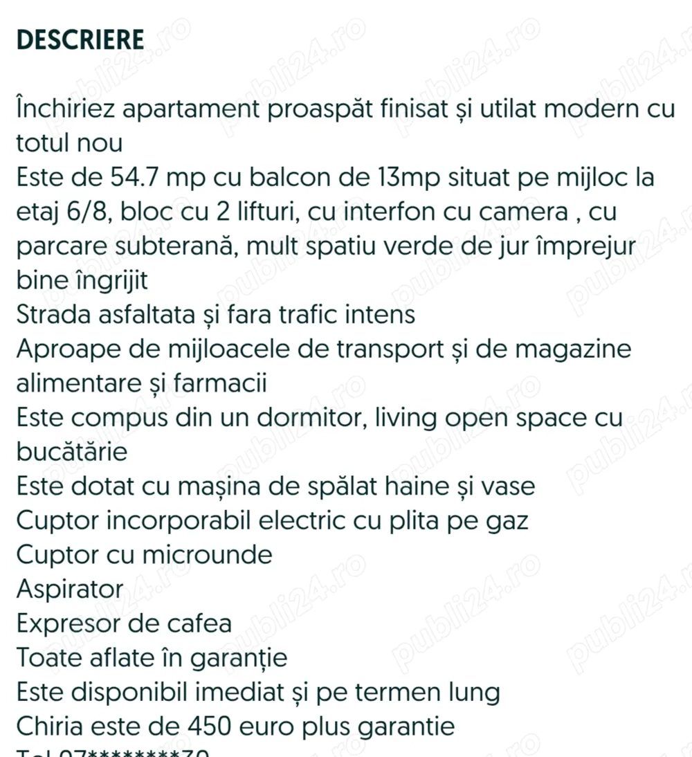 Închiriez apartament proaspăt finisat și utilat modern 