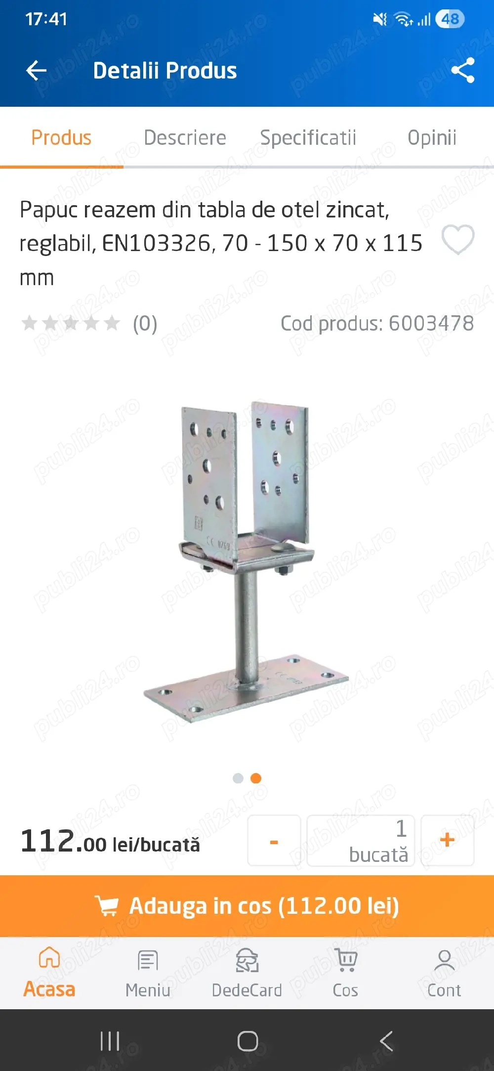 Papuc reazem din tabla de otel zincat, reglabil, EN1  x 70 x 115 mm