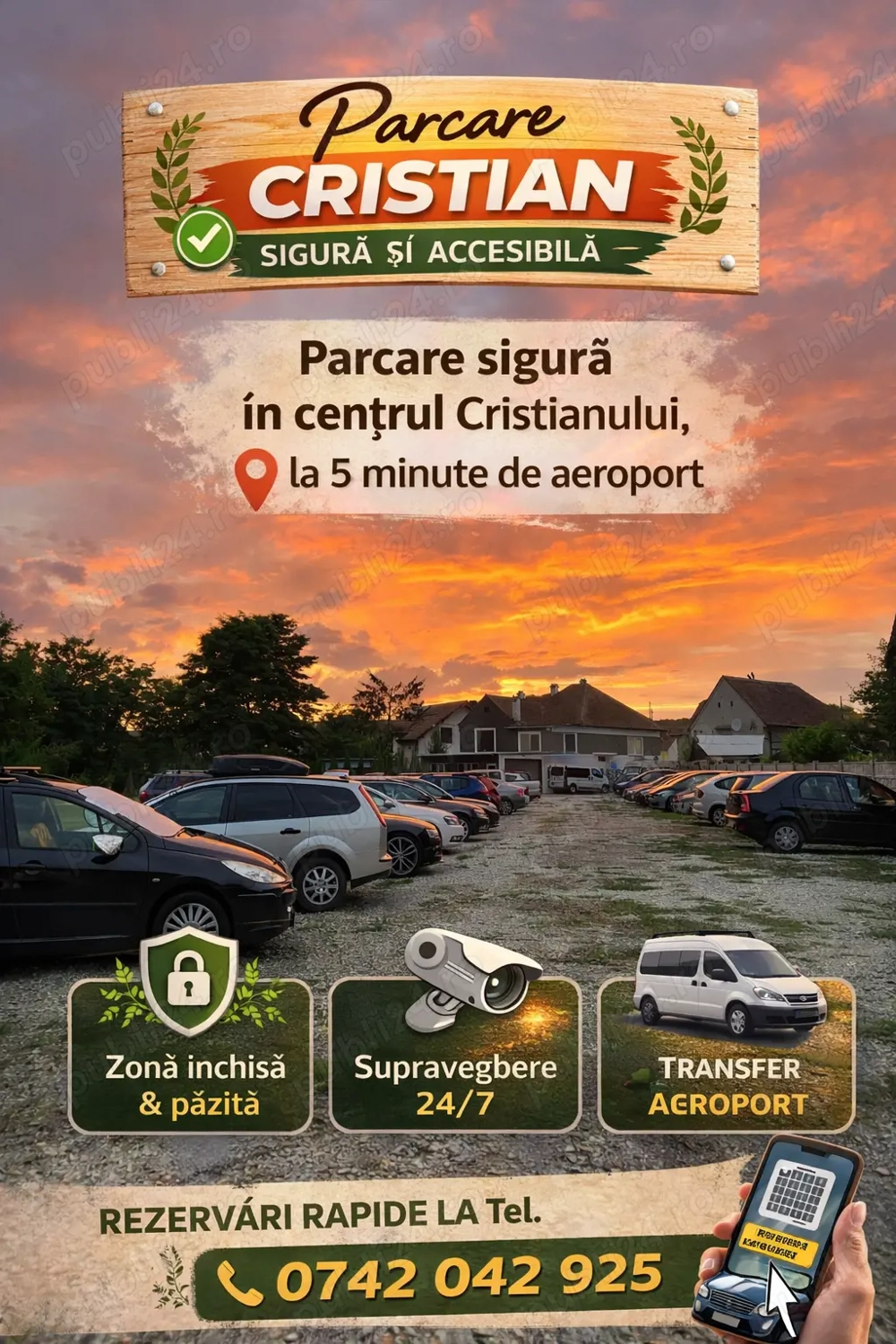 Parcare cu transfer  lângă aeroportul din Sibiu! (3 min.) Zona locuita !!! 