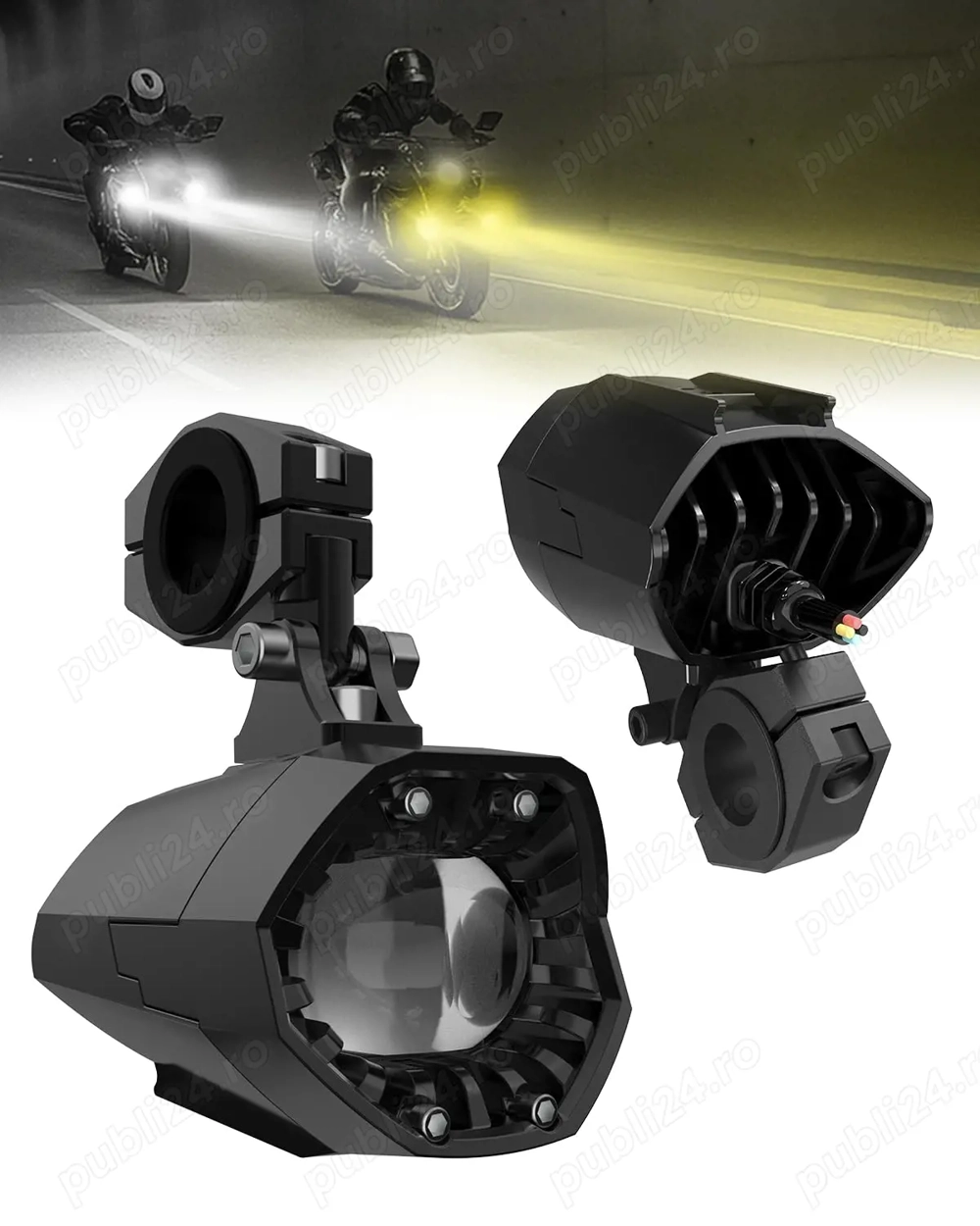 Set Proiectoare Moto SUPAREE - Kit Complet Cablaj + Buton - NOI
