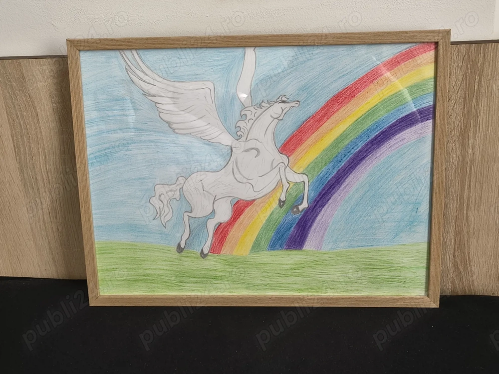 desen pegasus -Fantastic-Vis-Succes- Lucrare originală A3 în creioane colorate (Faber-Castell)-Cj