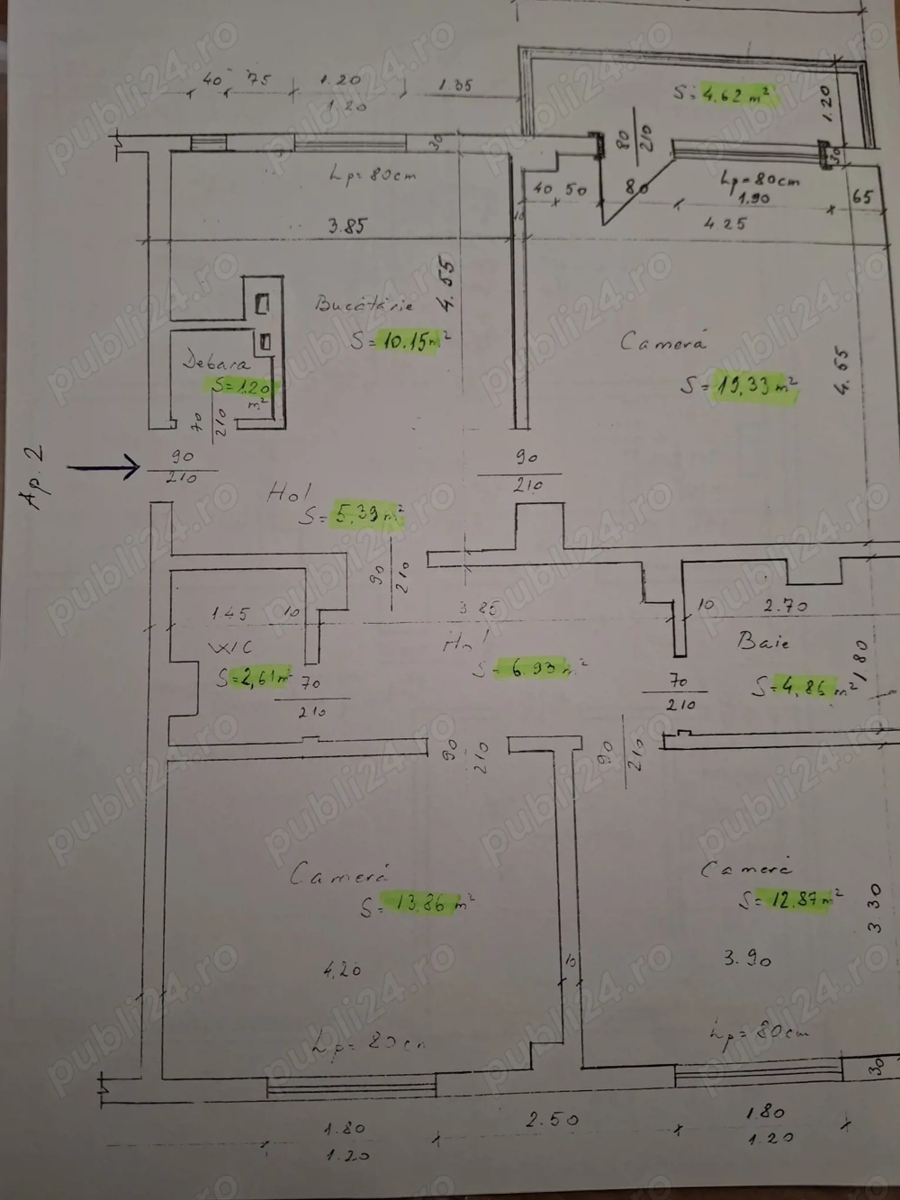 Proprietar vand apartament spatios, 77 mp utili, 3 camere, decomandat, 2 bai, centrala proprie!