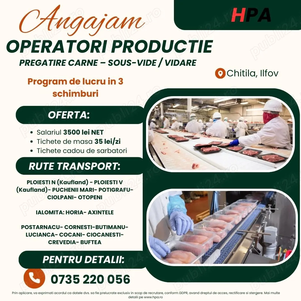 HPA angajează operatori producție la pregătire carne   sous-vide   vidare