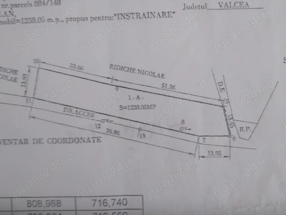 Vând teren intravilan,1238 MP,Valea Ursului, com.Vladesti,jud Vâlcea,