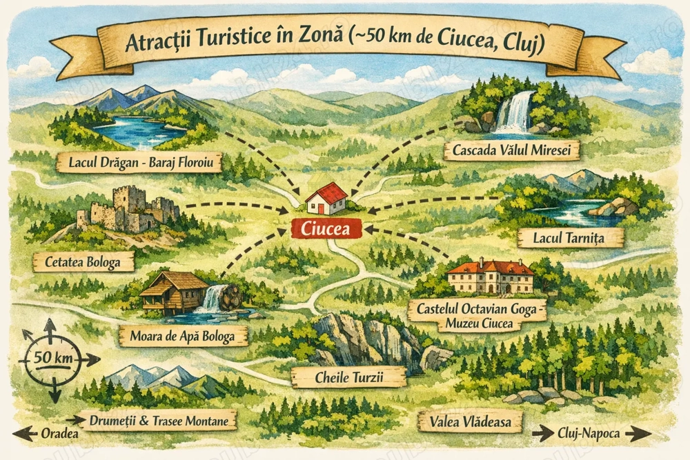 Teren 7024 mp Ciucea Cluj, livadă + pădure, curent, ideal cabană