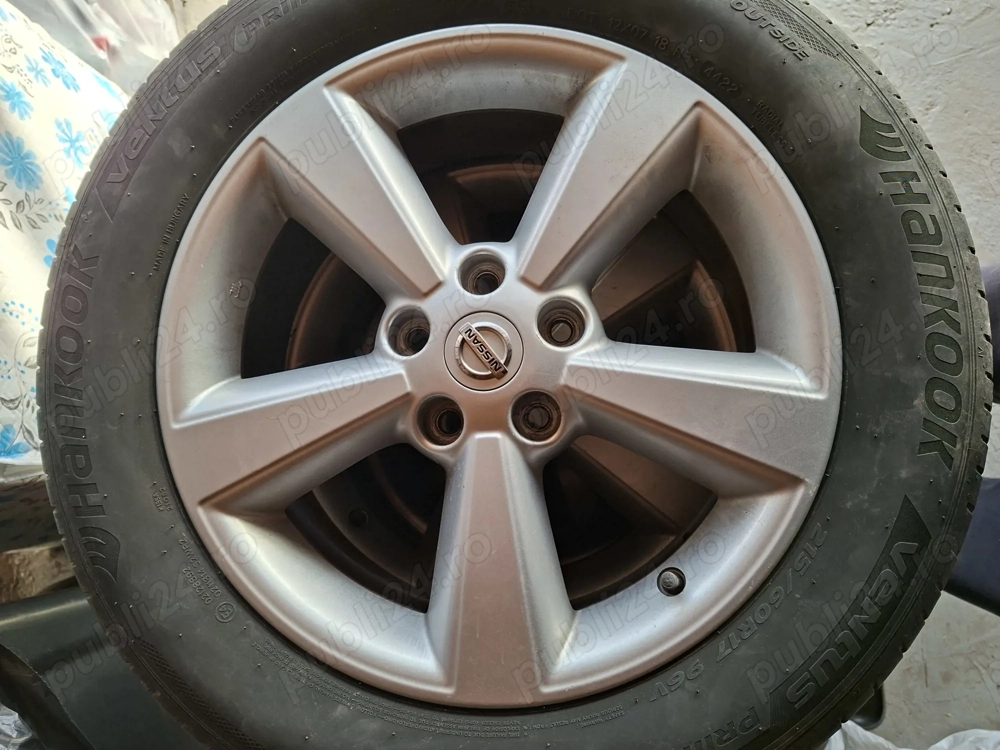Vand roti din aluminiu originale nissan quasqai j10 cu anvelope hankook dot 44/22ope de bara hankook