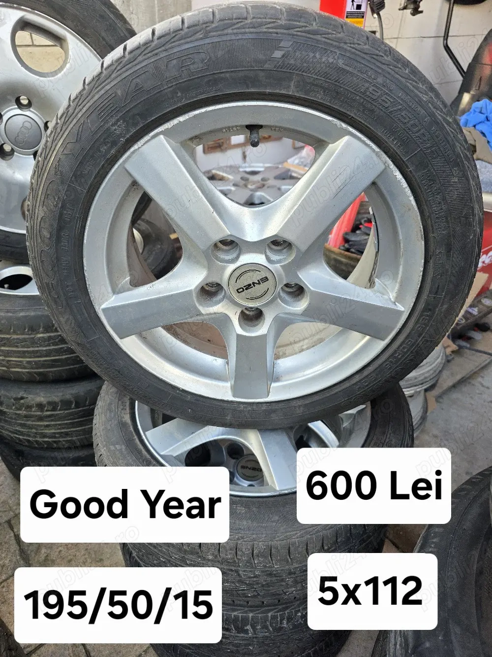 Set 4 jante aliaj 5x112 cu anvelope vara 195/50/15
