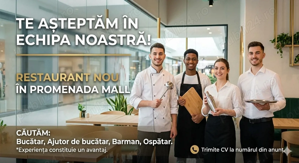 Angajam personal Restaurant - Posturi disponibile in descrierea anuntului 