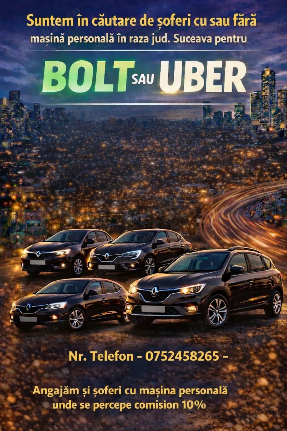Angajăm soferi Bolt Uber Suceava