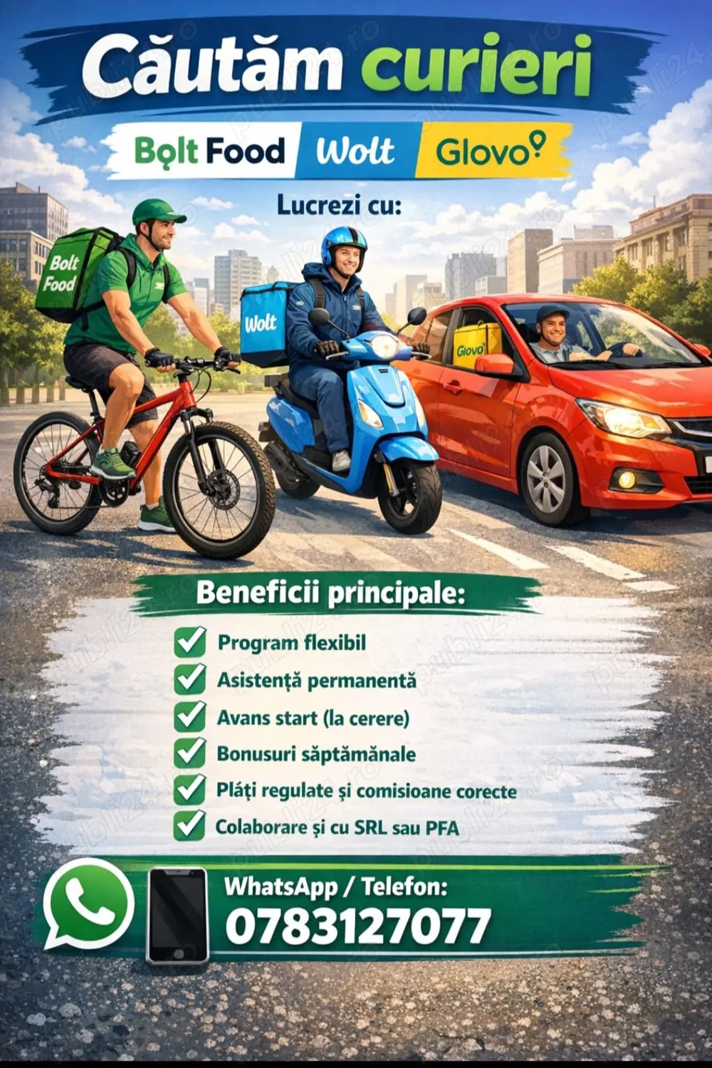 Cautăm curieri livrări   câștiguri bune, program flexibil