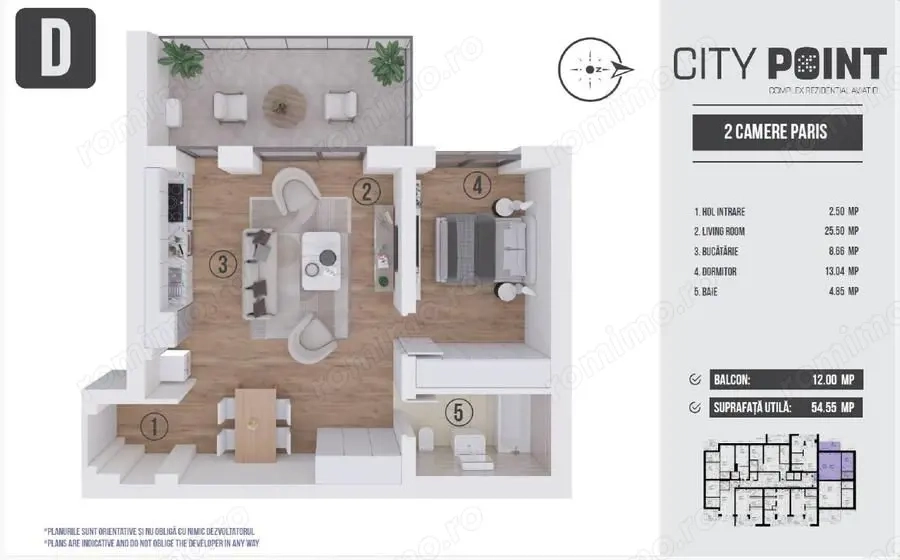 Apartament 2 camere premium - City Point Aviatiei  - Balcon generos