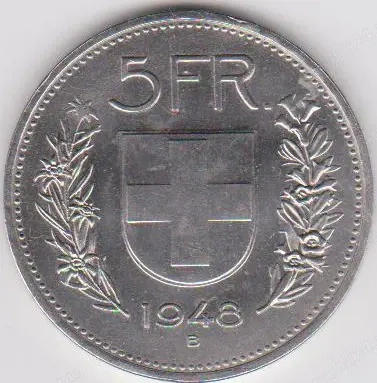 Moneda 5 franci Elvetia 1948 - UNC - EROARE DEOSEBITA