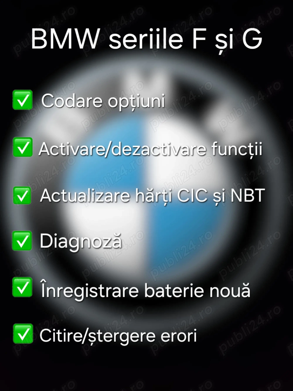 Codare / codari opțiuni, Diagnoză, Actualizare hărți CIC și NBT. Pentru BMW seriile F și G