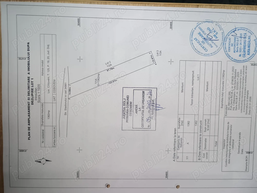 Teren Cosoveni Intravilan 1362mp 25 Euro mp