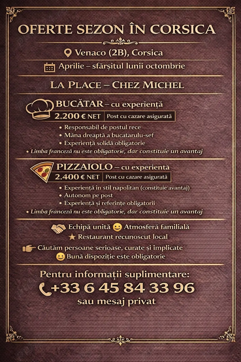 Posturi sezoniere Franța   Corsica 