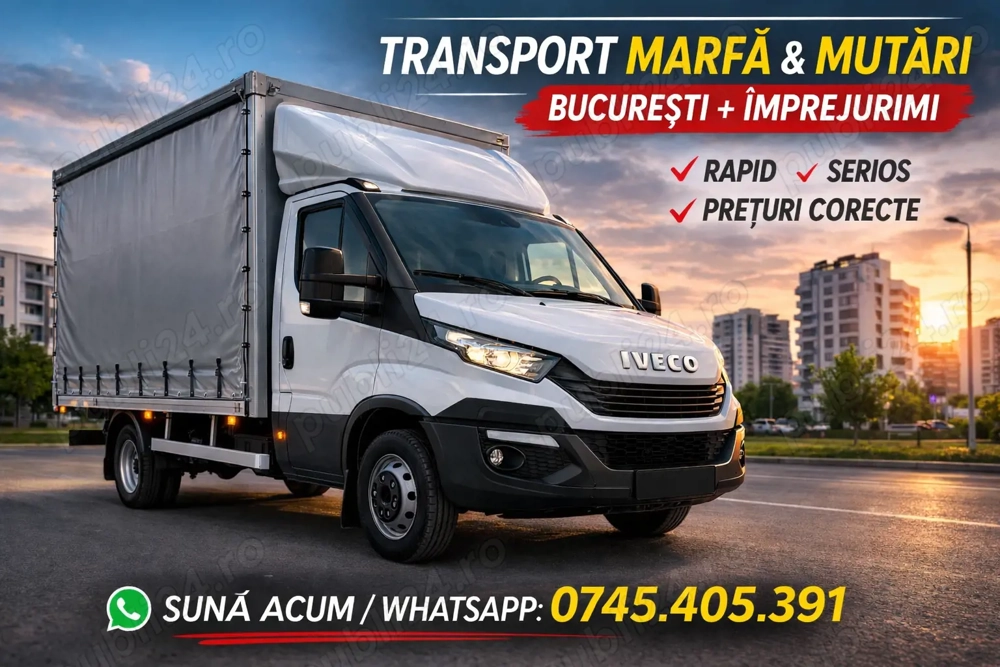 Transport marfă, mobilă, electrocasnice, materiale construcții   curse rapide în toată România