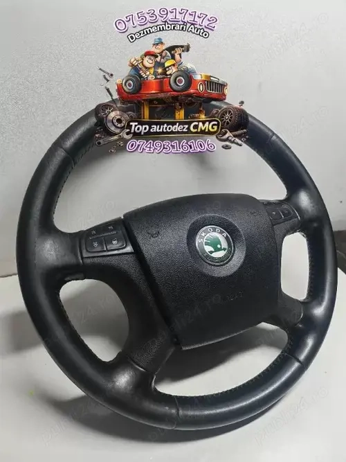 Volan Skoda Octavia 2 imbracat în piele cu comenzi și airbag