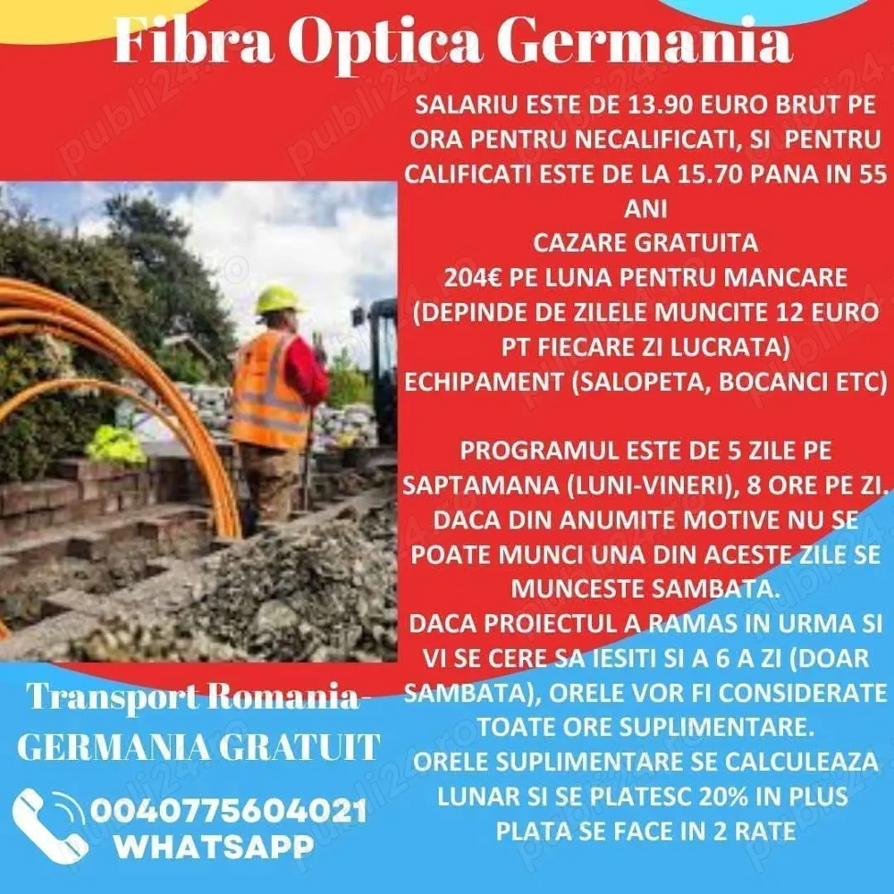 Muncă la fibră in Germania cu transport gratuit 