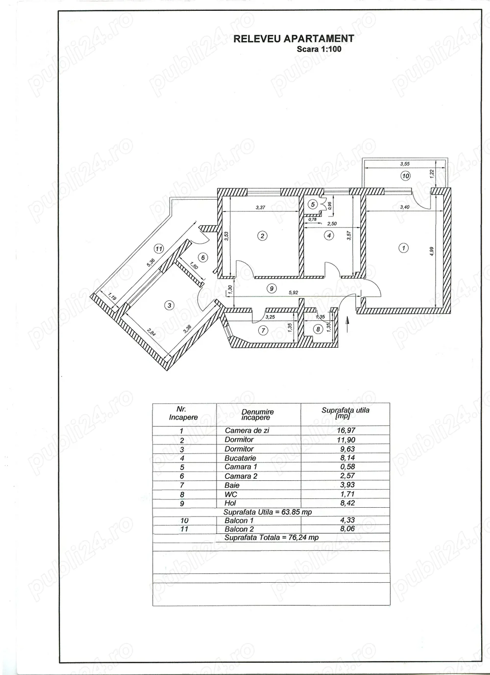Vând Apartament decomandat, 3 camere   Lăpușneanu - Dacia   etaj 4  95.000 euro