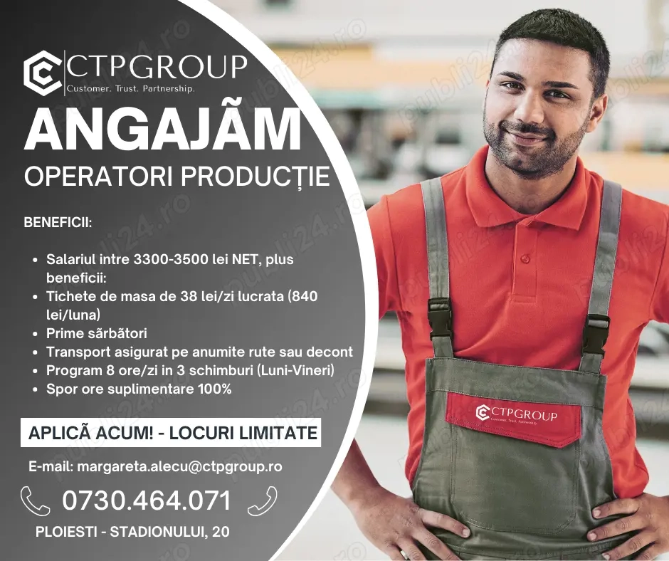 Angajăm Operatori Producție   Ploiești | 3300-3500 Lei NET
