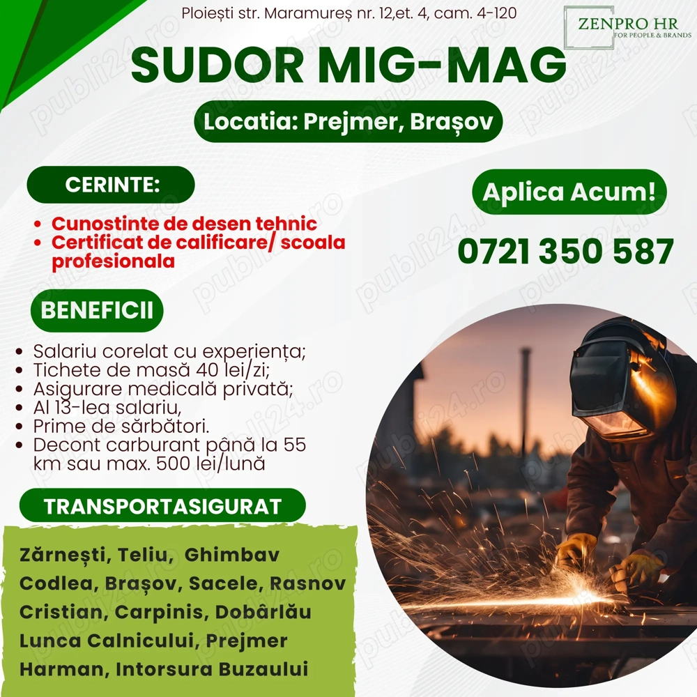 SUDOR MIG-MAG  pentru Prejmer, Brașov