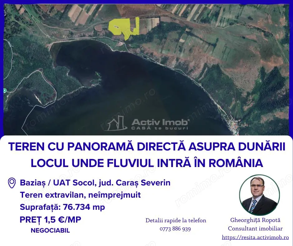 Teren extravilan in Bazias, cu vedere la Dunare