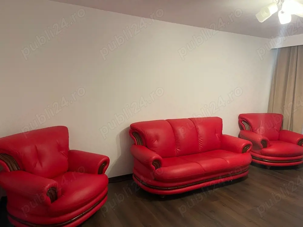 Canapea + 2 fotolii piele roșie   set living elegant