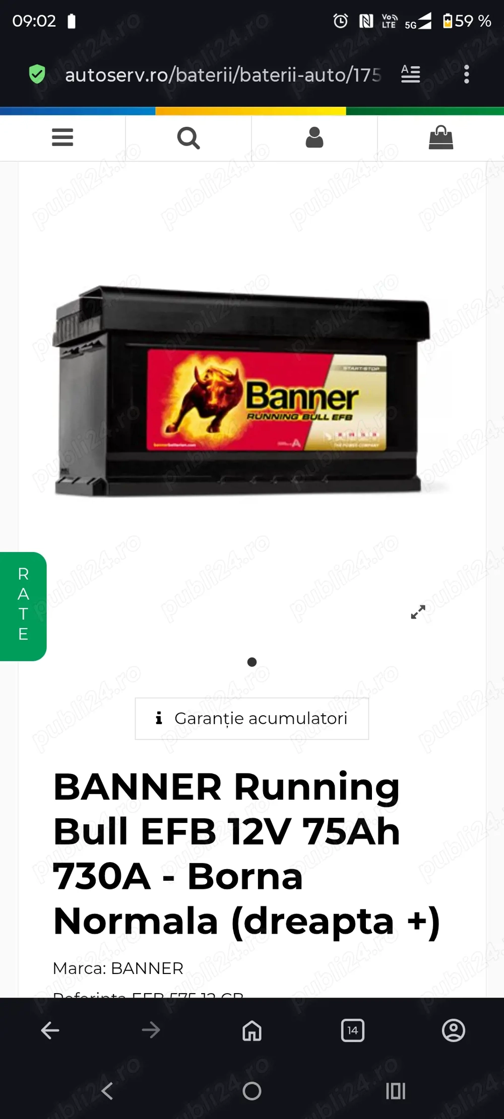 Baterie BANNER EFB 75AH 730A start-stop noua+garanție 