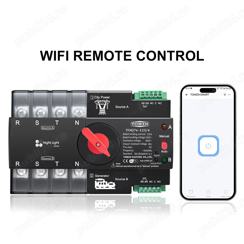 ATS Comutator automat manual trifazat panouri fotovoltaice Generator WIFI 125A