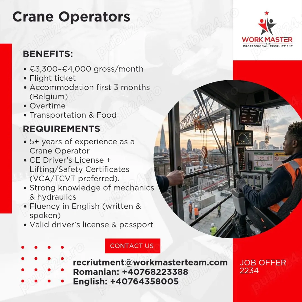 Operatori macarale - relocare in Belgia sau Olanda