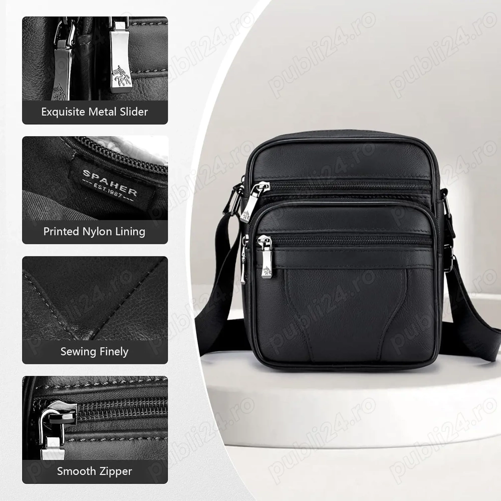  Geantă Bărbați din Piele Naturală | Crossbody Retro, 17   8   20 cm