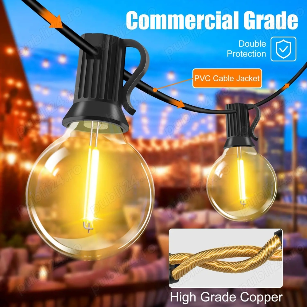 Ghirlandă Luminoasă LED Exterior 15 m   17+2 Becuri, IP44, Rezistentă la Intemperii