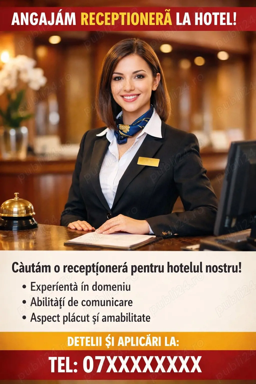 Hotel angajeaza receptionera - cunoastere limbi straine 