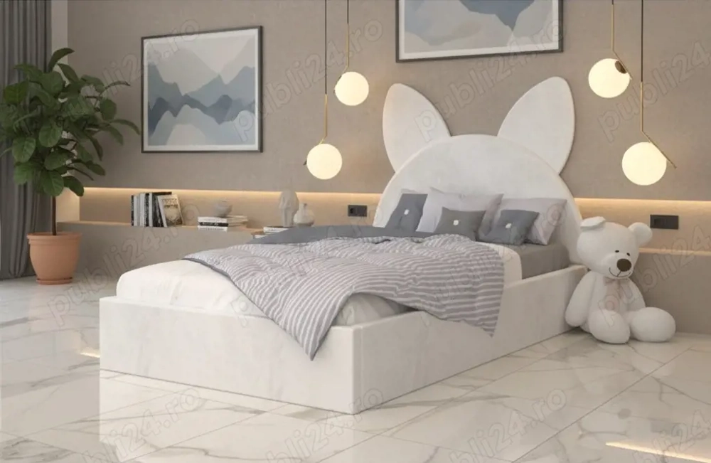 Pat Tapitat Amira Alb cu Catifea Premium Expediere rapidă