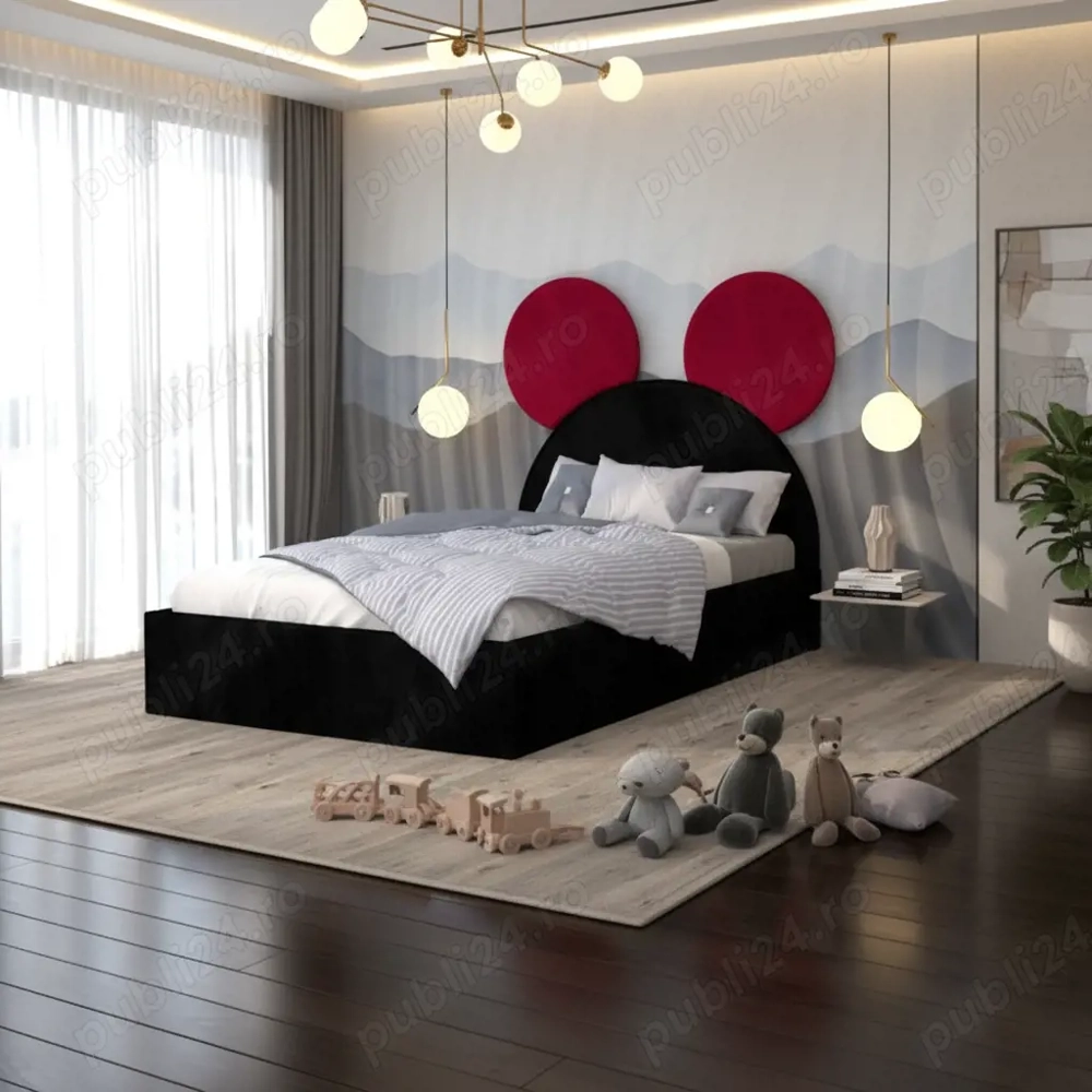 Pat Tapitat Serena cu Catifea Premium Negru Rosu Disponibil acum