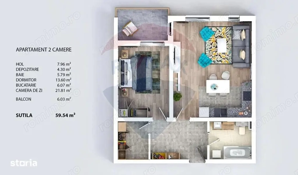 Comision 0% | Apartament cu 2 camere – 59 mp utili | Sânpetru