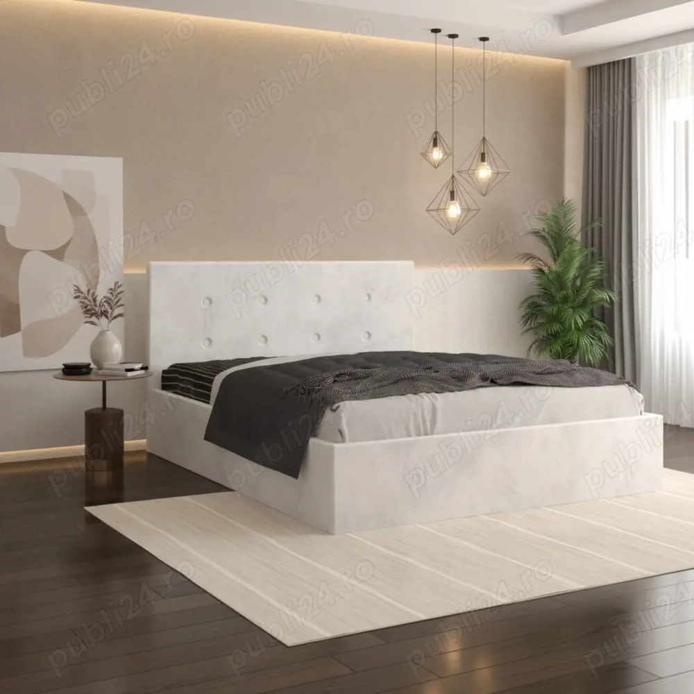 Pat Tapitat Elys Alb Catifea Premium Comandă acum