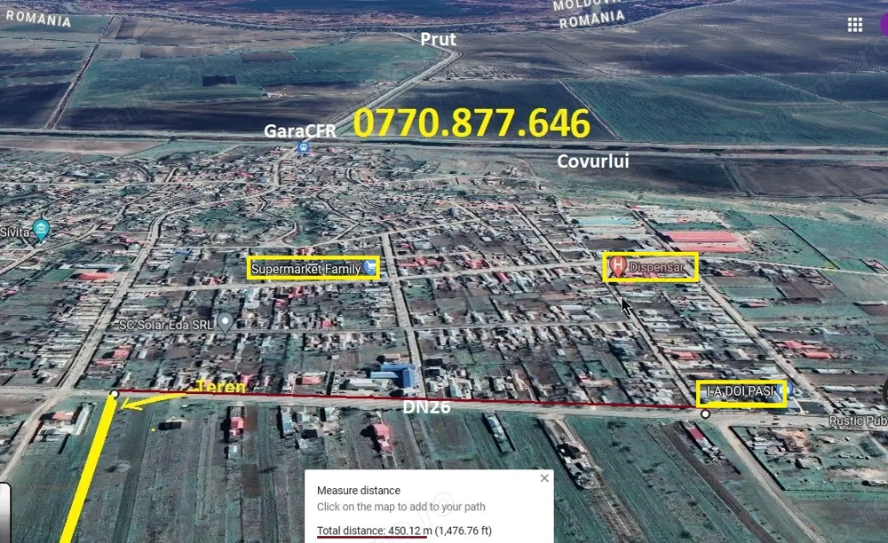 Şiviţa:Lot casa 2400mp la DN26-19km Galati,Proprietar. Deschidere=11m