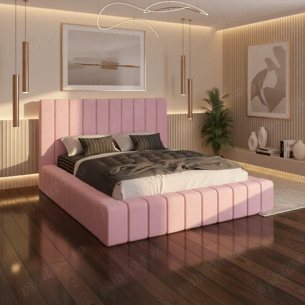 Pat Tapitat Rubin Roz Catifea Premium Transport rapid Model modernă